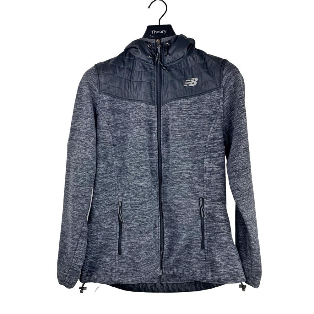 NEW BALANCE Women's Black and Charcoal Grey Fleece Hoodie Jacket Drawstrings S - Picture 2 of 7